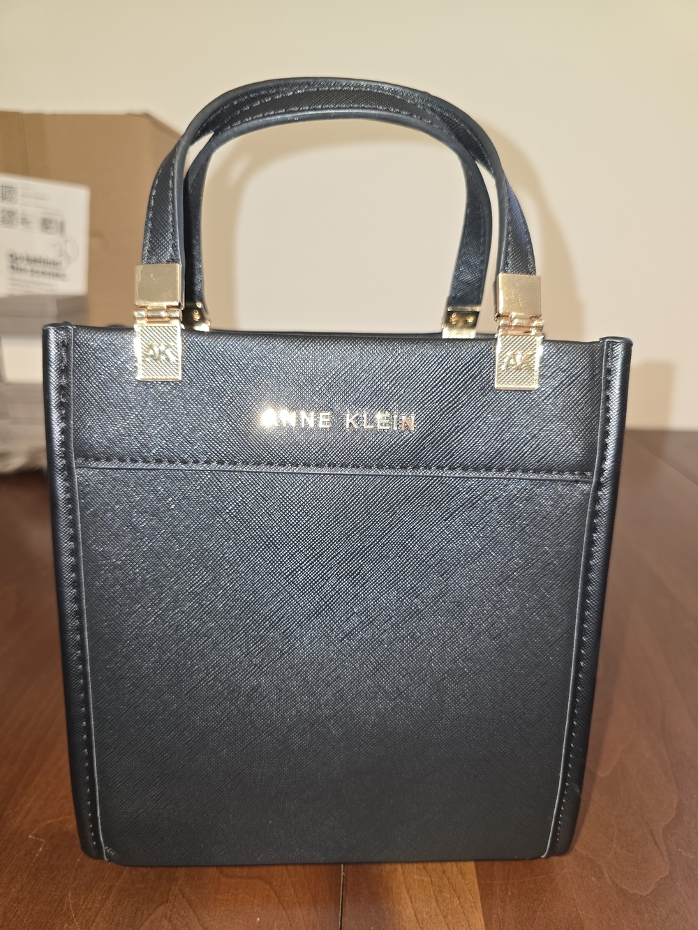 Anne Klein Black Structured Mini Tote with Gold Hardware